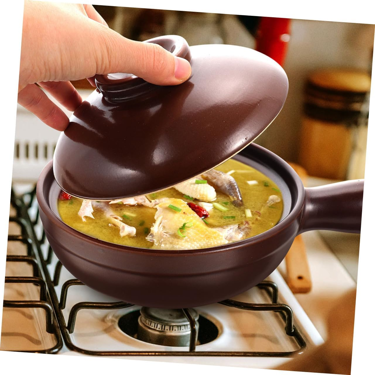 Lithium Porcelain Casserole Small Ceramic Pot for Rice Soup Home Cooking Kitchen Stew Pot image number 2