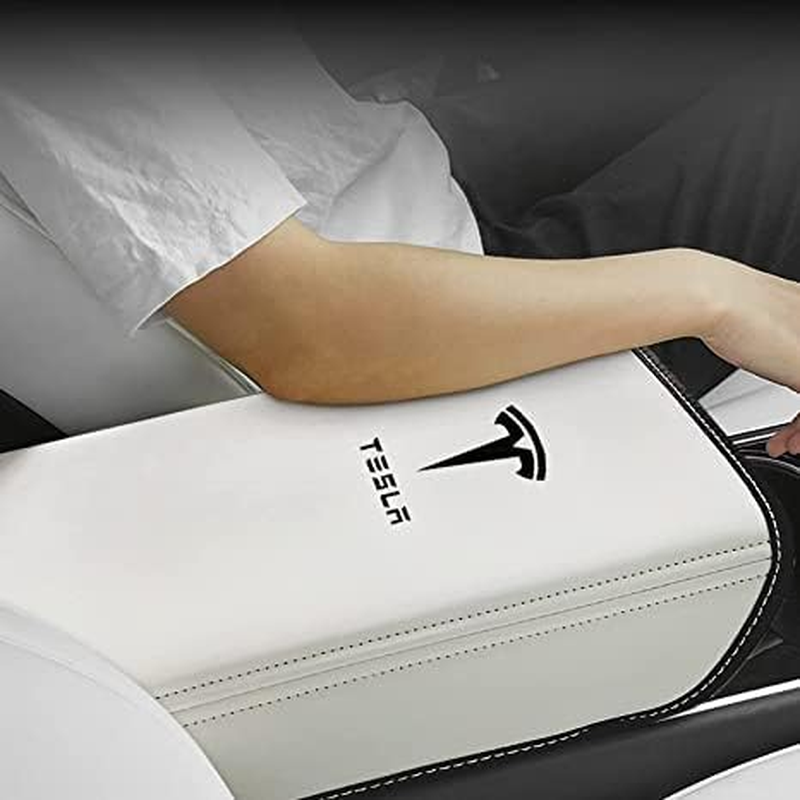 Car Armrest Cover for Tesla Model 3 Model Y,Hoidokly PU Leather Center Console Protector Pad Automobile Waterproof Armrest Box Mat for Model 3 Model Y (White) image number 5