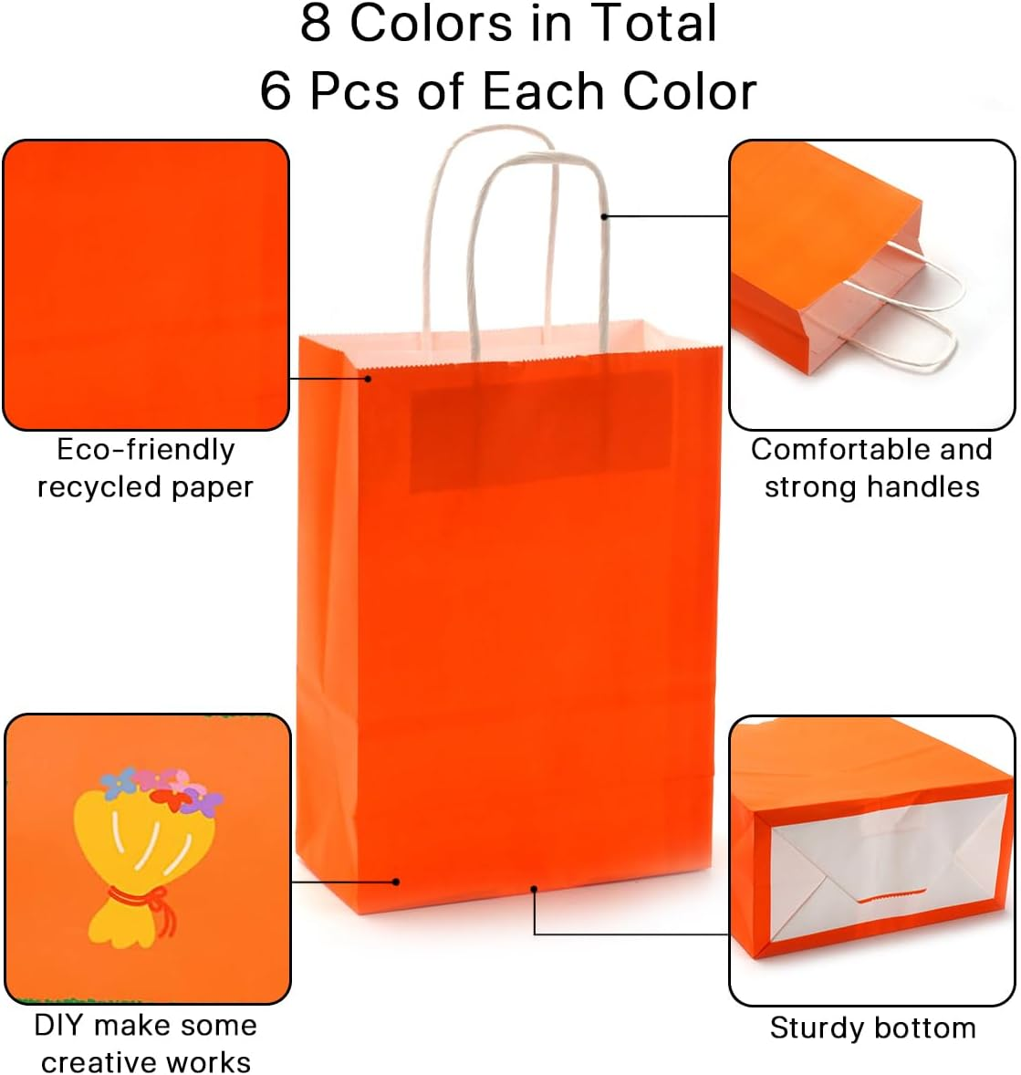 24 Piece Party Favor Gift Bags, 8 Colors Kraft Paper Candy Bags Bulk, Goodie Bags Rainbow Paper Bags with Handles for Wedding, Baby Shower, Birthday, Gifts, Shopping and Party Supplies,Small Gift image number 1