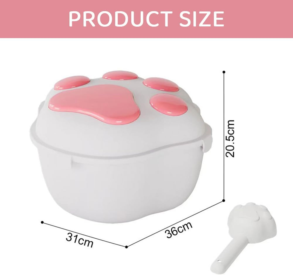 Pet Food Storage Container &ndash; Large Capacity Airtight Paw-Shaped Bin for Dog & Cat Food, Moisture-Proof, Dustproof, Insect-Resistant with Scoop, 31&times;36&times;20.5Cm, Pink image number 1
