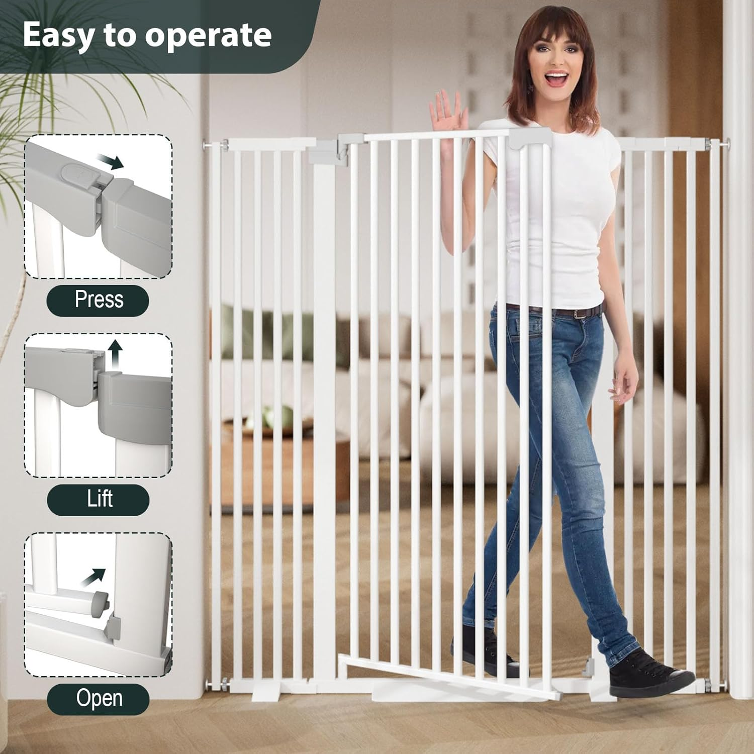 130Cm Extra Tall Cat Gate for Doorway, Auto Close Baby Gate Pet Barrier No Drill, 76-83Cm Widepressure Mounted Dog Gate Indoor(White) image number 1