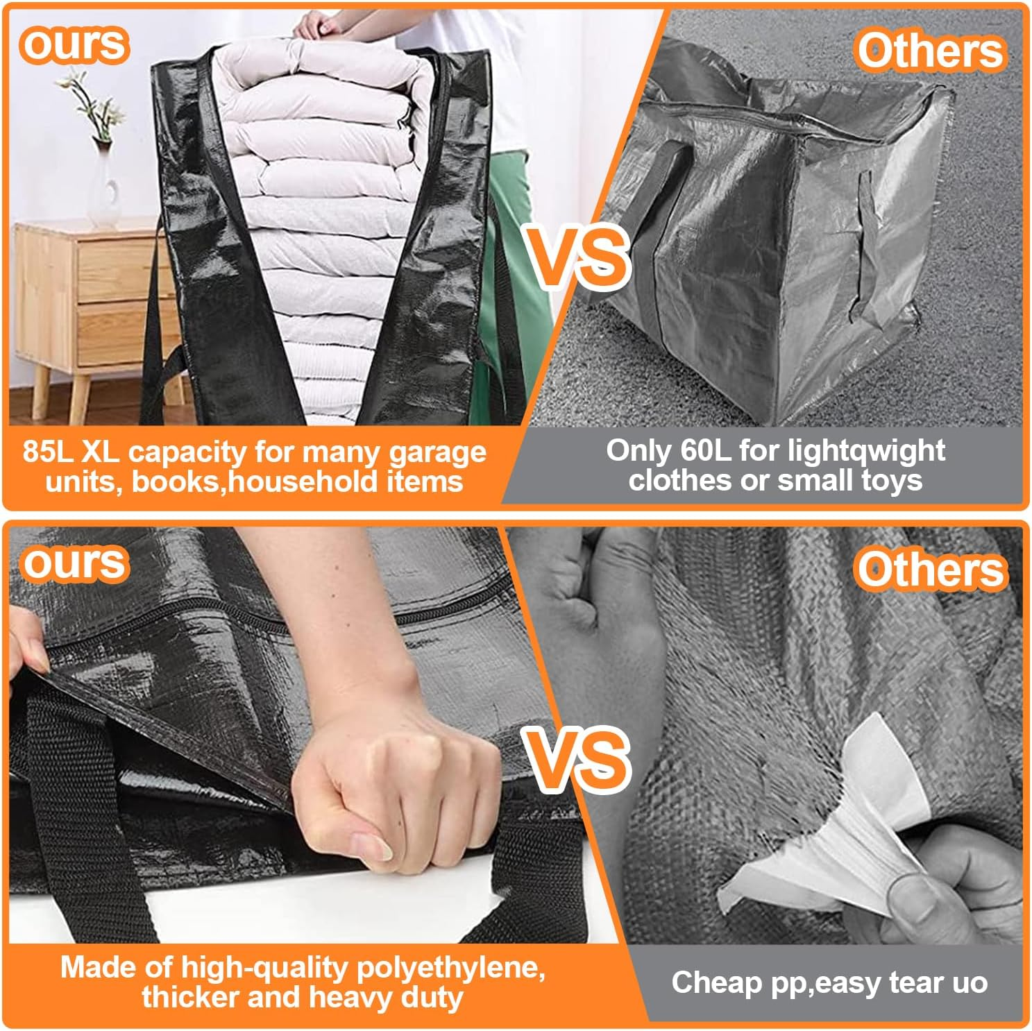 8 Pack Moving Bags, Heavy Duty Extra Large Storage Bags, Moving Supplies Boxes, College Dorm Room Essentials, Clothes Storage Bins Packing Bags with Backpack Handles Zipper Compatible with IKEA Cart image number 3