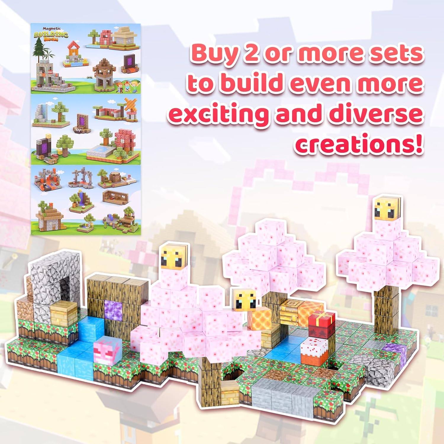 128-Piece Premium Magnetic Blocks - Sakura Party Set, STEM Learning Kids Toys, Safe and Durable Magnetic Building Blocks, Perfect Gifts for Boys Girls above 3 Years Old image number 2