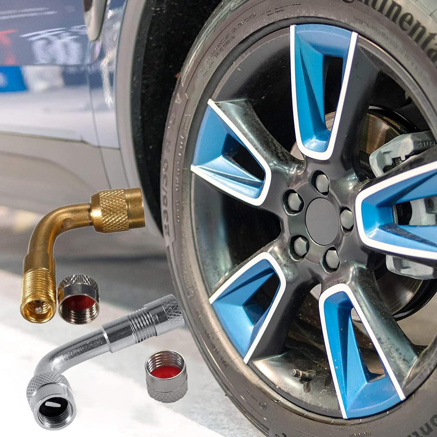 YUENTOEN 4 Pieces Tire Valve Extension, 90 Degree Valve Extender, Universal Brass Curved Tire Air Valve Stem Extension with Valve Cap for Car, Motorcycle, Truck and Bicycle image number 4