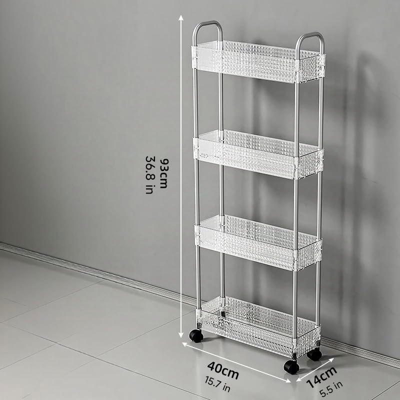 4 Tier Trolley, Metal Utility Cart,Storage Rolling Cart, Clear Bathroom Organizer,Plastic Tiered Shelf with Wheels, Versatile Storage Rack for Bathroom, Kitchen, Space-Saving Design （Clear） image number 5