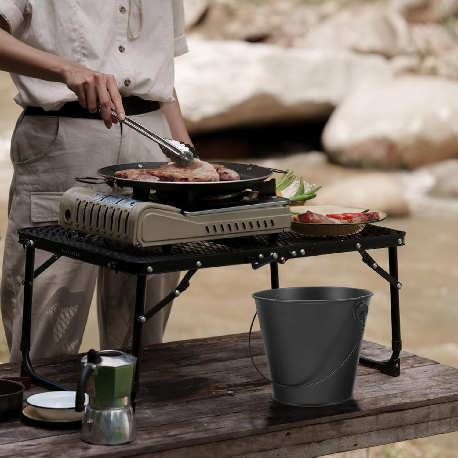 BESPORTBLE Ash Bucket Metal Coal and Hot Ash Pail Grill Grease Bucket Drip Bucket for Fireplace Camp Wood Pellet Grill BBQ Accessories Black image number 2