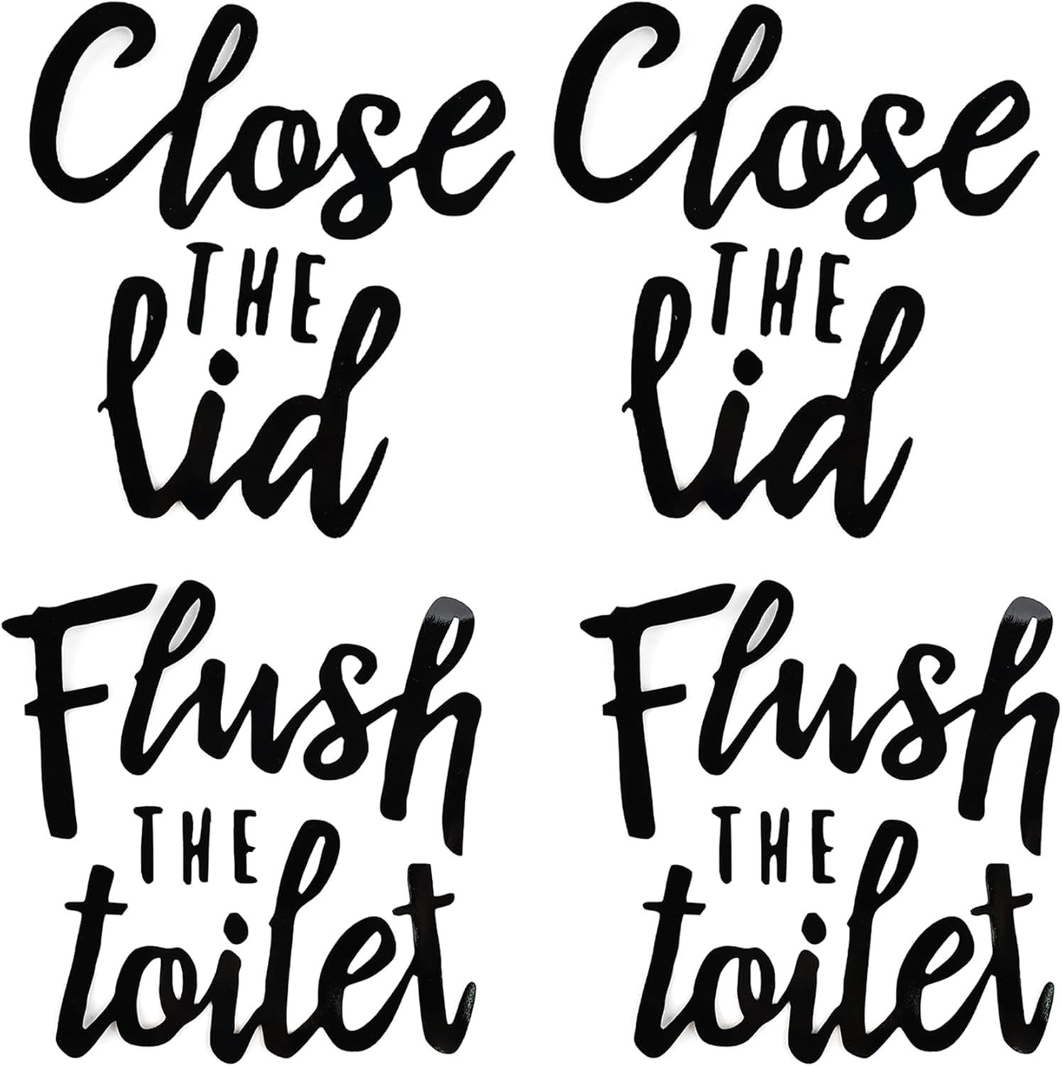 Framendino, 4 Pack Funny Toilet Seat Stickers Flush and Close Lid Decals Sign for Home Bathroom