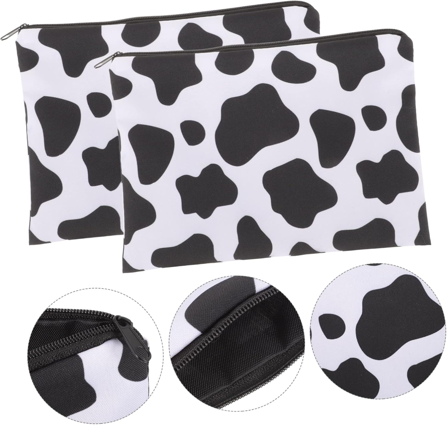 Makeup Bags Travel Cosmetic Organizer 2Pcs Large Square Black and White Cow Print Toiletry Pouch for Girls Portable Multifunctional Storage image number 5