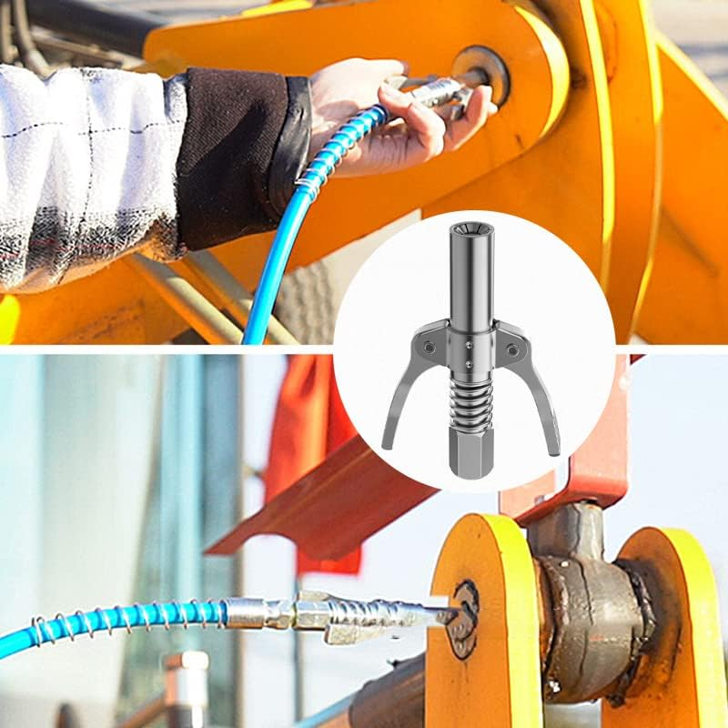 AIMALL Grease Gun Coupler, Heavy-Duty Quick Lock Double Handle Leak-Free Grease Coupler Tool, 10000 PSI Quick Lock & Release Grease Coupler with Spring Flex Hose image number 2