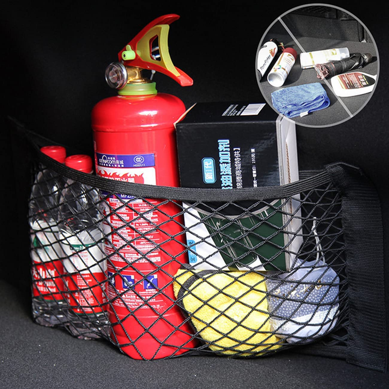 Car Boot Storage Nets,Qnlemon 4 Pack Car Storage Mesh Bag Organiser Car Boot Mesh Bag Cark Trunk Storage Net Car Storage Pockets Closure Car Rear Back Seat Organizer Pockets image number 6
