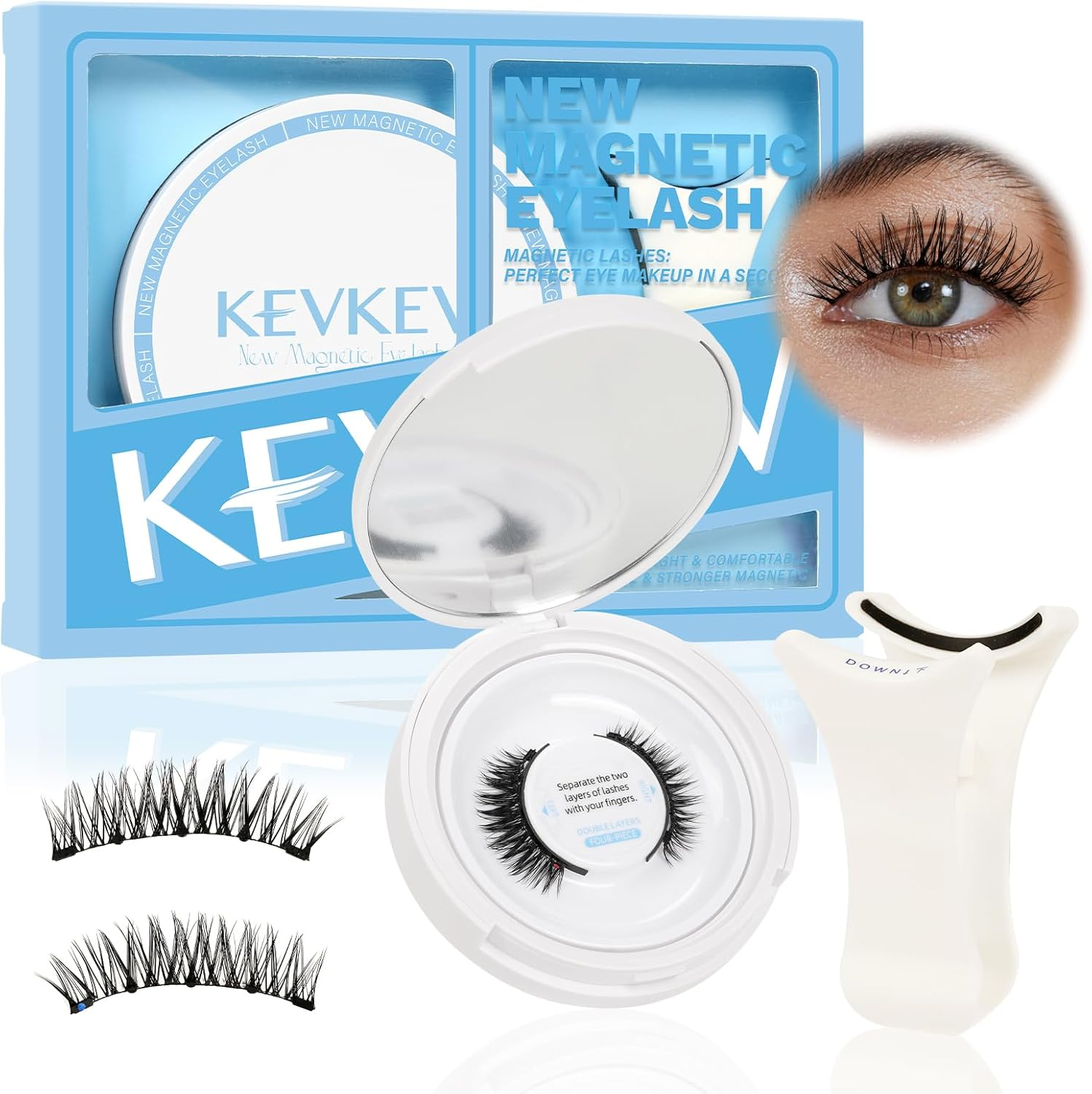 Kevkev Magnetic Eyelashes with Applicator Individual Lashes Wispy Lashes Lash Clusters Eyelashes Look like Extensions No Glue Needed(Garnet)