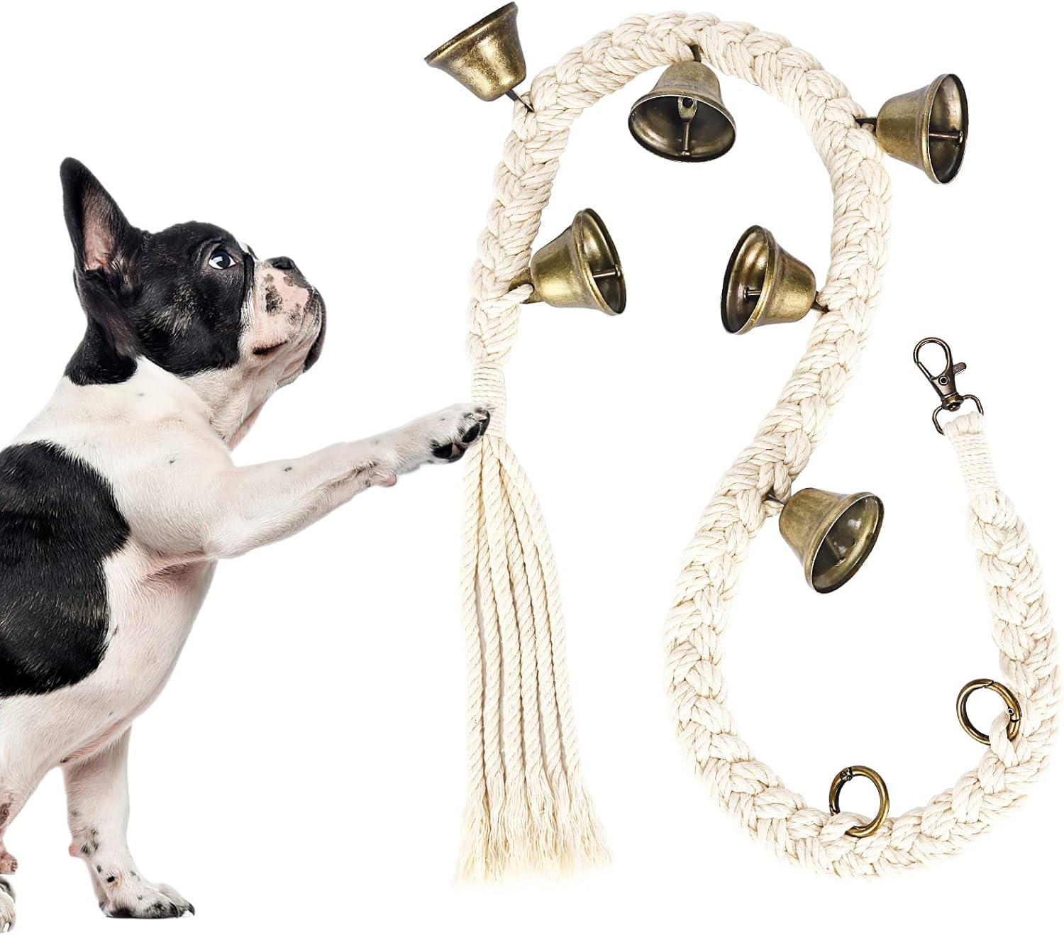 KLOGTSIND Dog Bell for Door Potty Training, Cotton Handwoven Dog Doorbell with 6 Extra Loud Bells for Dog Training, Adjustable Hanging Door Bell for Small Medium Large Dogs to Ring to Go Outside