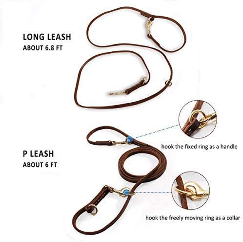 Durable Multi Function 8Ft Dog Leash, Genuine Leather Training Leash for Small, Medium and Large Dogs - Brown image number 3