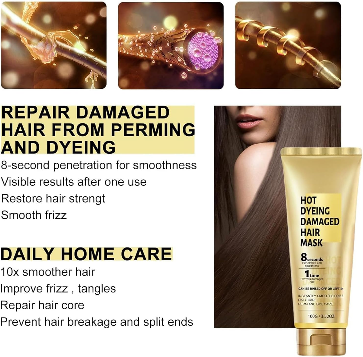 8 Seconds Hair Mask, 8 Seconds Revitalizing Hair Mask for Hot Dyed & Damaged Hair, Magic Hair Mask, Keratin Hair Treatment Cream, Daily Care Perm and Dye Repair Conditioner (3Pcs) image number 4