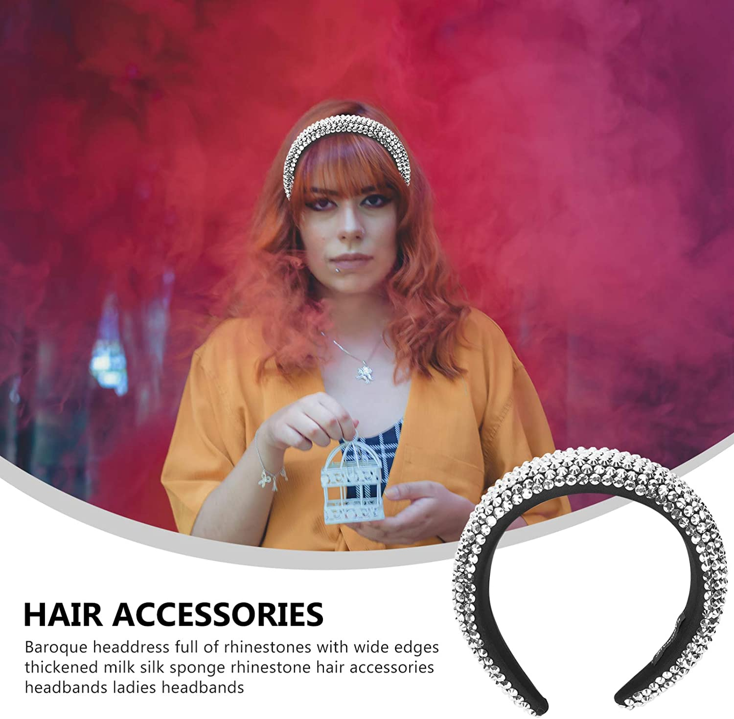 FRCOLOR Hair Makeup Headbands Silver Rhinestone Headbands for Women Girls Shiny Headdress Fashion Hairband Wide Beaded Band Accessories Black Wedding Decor - Silver image number 4