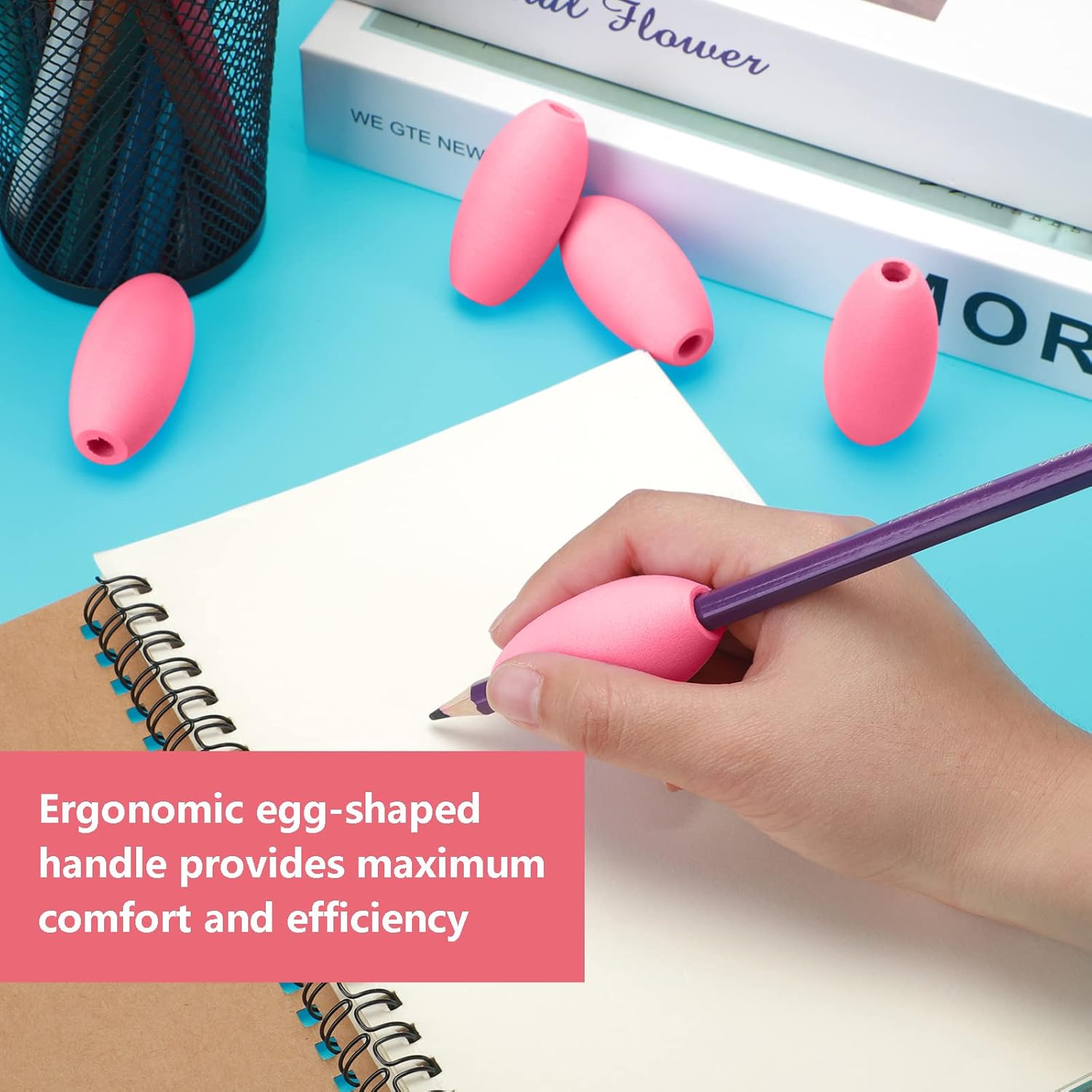 Zonon Writing Aid Trainer for Adults Foam Egg Grips Pen Cushioned Holders Writing Aid Trainer for Handwriting Drawing Preschool Supplies Right or Left Hand Use, 6 Pieces(Pink) image number 6