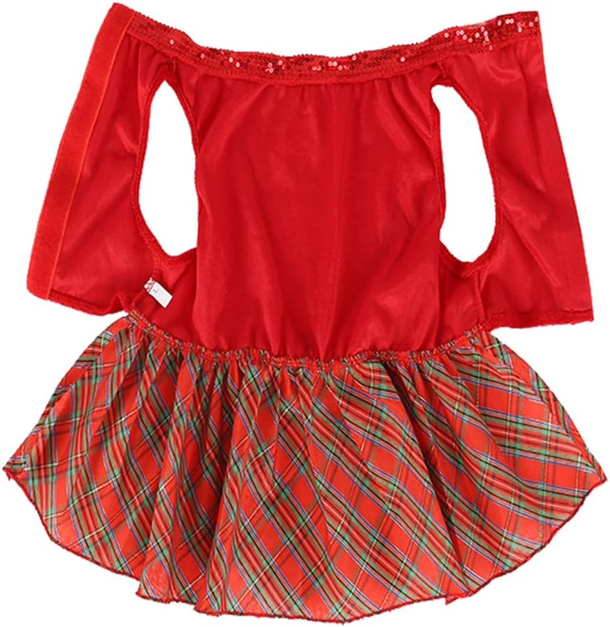Bow-Knot Christmas Pet Costume Plaid Skirt Dog Clothes Santa Dress (Red, XS) image number 1