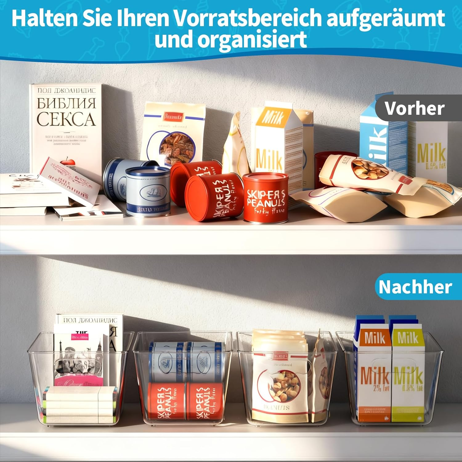 Fridge Organiser, Kitchen Organiser, Storage Boxes for Use in Refrigerators, Kitchens, Cabinets and Drawers, BPA Free (Pack of 4, L (29 X 19 X 15 Cm) image number 5