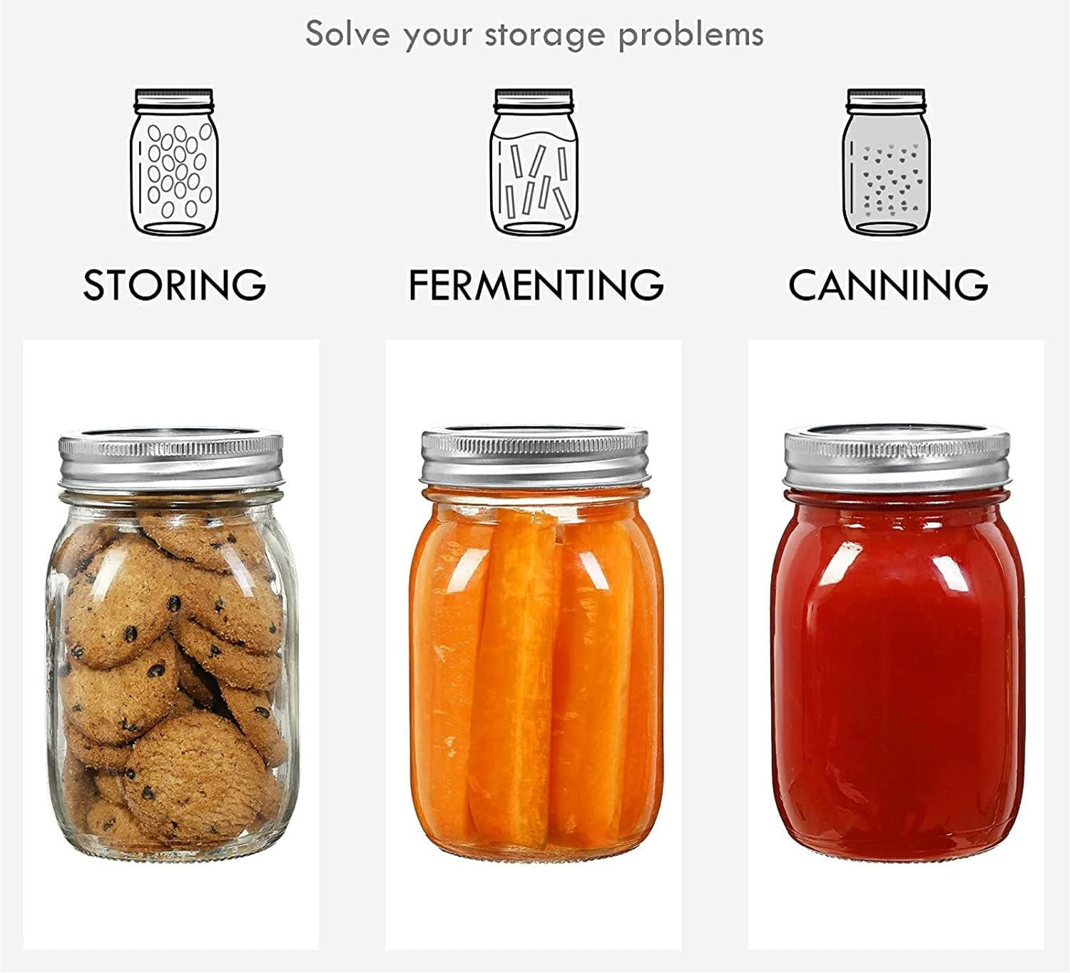 Classic Glass Mason Jars 16Oz, 6 Pack, Wide Mouth, Airtight Lids, Food Storage, Canning, Meal Prep, DIY, Wedding Favors image number 5