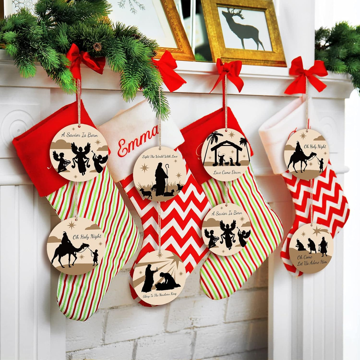 Chunful Christmas Nativity Ornaments Wooden Christmas Tree Ornaments Xmas Decorations Nativity Scene Sets for Xmas Tree(Vivid Style,24 Pieces) image number 1