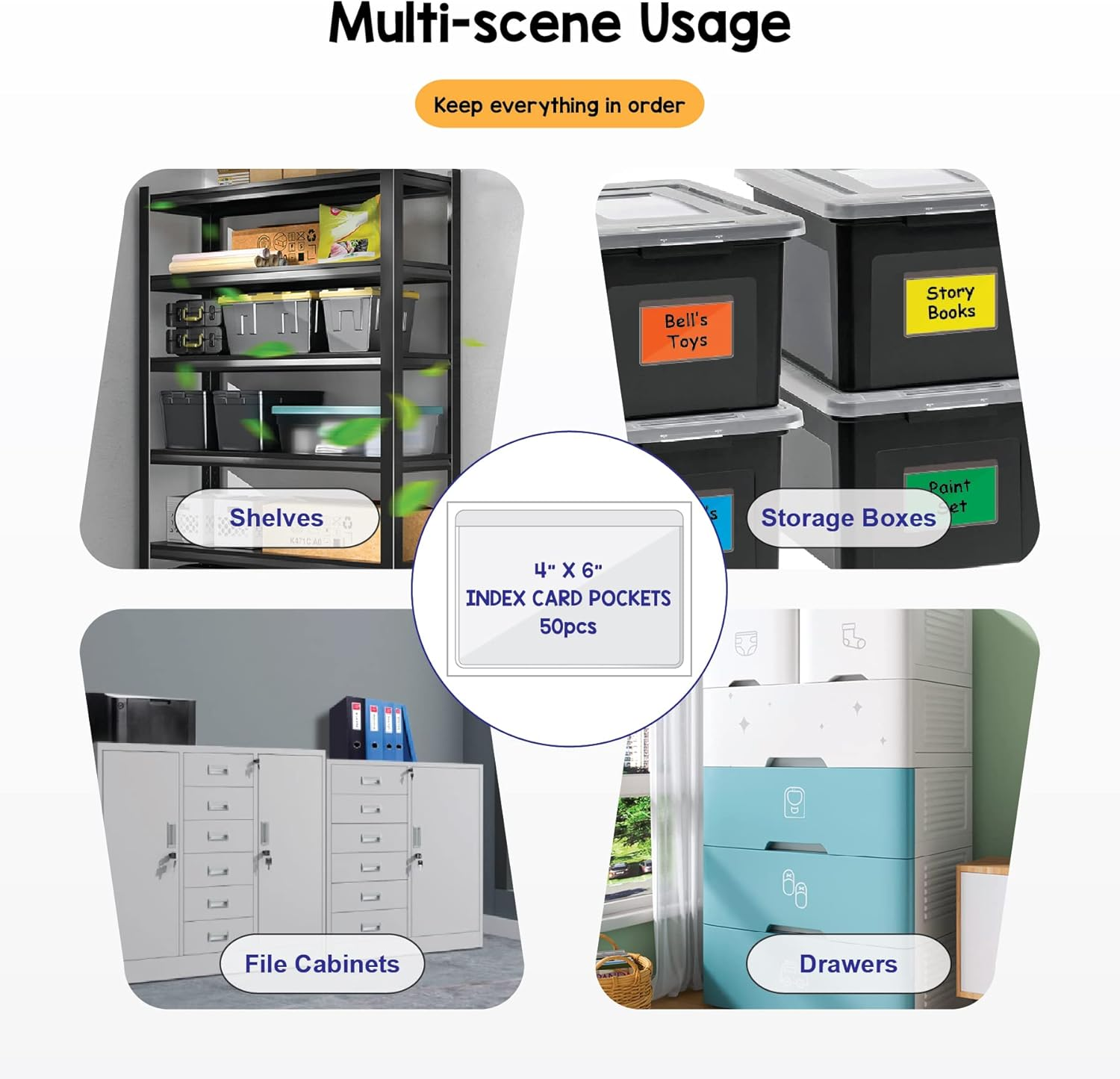 Clear Adhesive 4" X 6" Index Card Pockets with Top Open for Loading, 50 Pack, Plastic Labels Holders for Storage Bins and Library Card, Organizing and Protecting Your Index Cards or Photos image number 3
