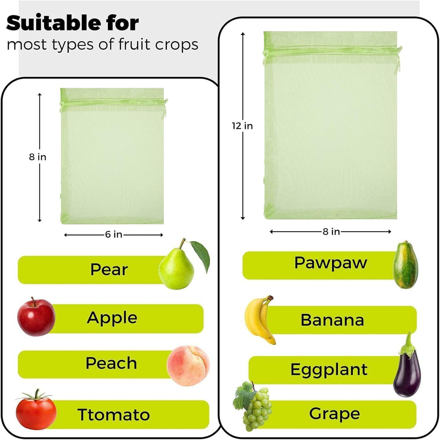 50Pcs Fruit Protect Bags, Reusable Mesh Garden Netting Protection Bag for Plants Vegetables for Plant/Fruit/Flower (Green, 8 * 12Inch) image number 5