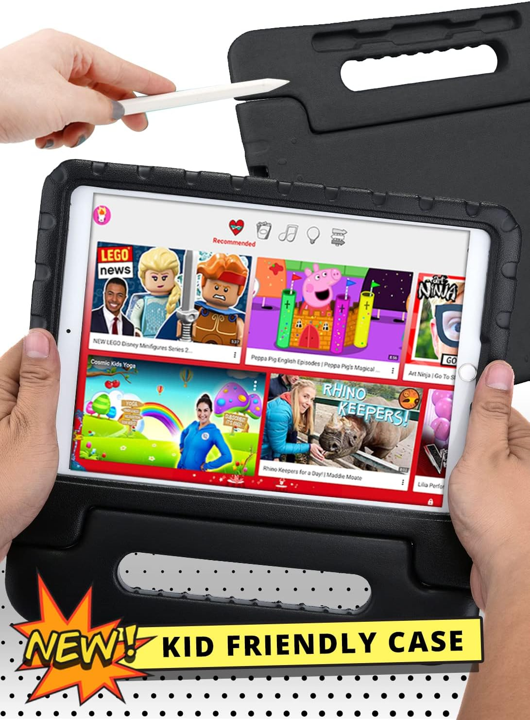 Official Cooper Dynamo Ipad 9Th Generation Case for Kids Fits Ipad 10.2, 8Th, 7Th Gen, Air 3, Pro 10.5 | Rugged, Lightweight, Kids Proof Case with Magic Handle & Stand, Pencil Holder (Licorice Black) image number 5