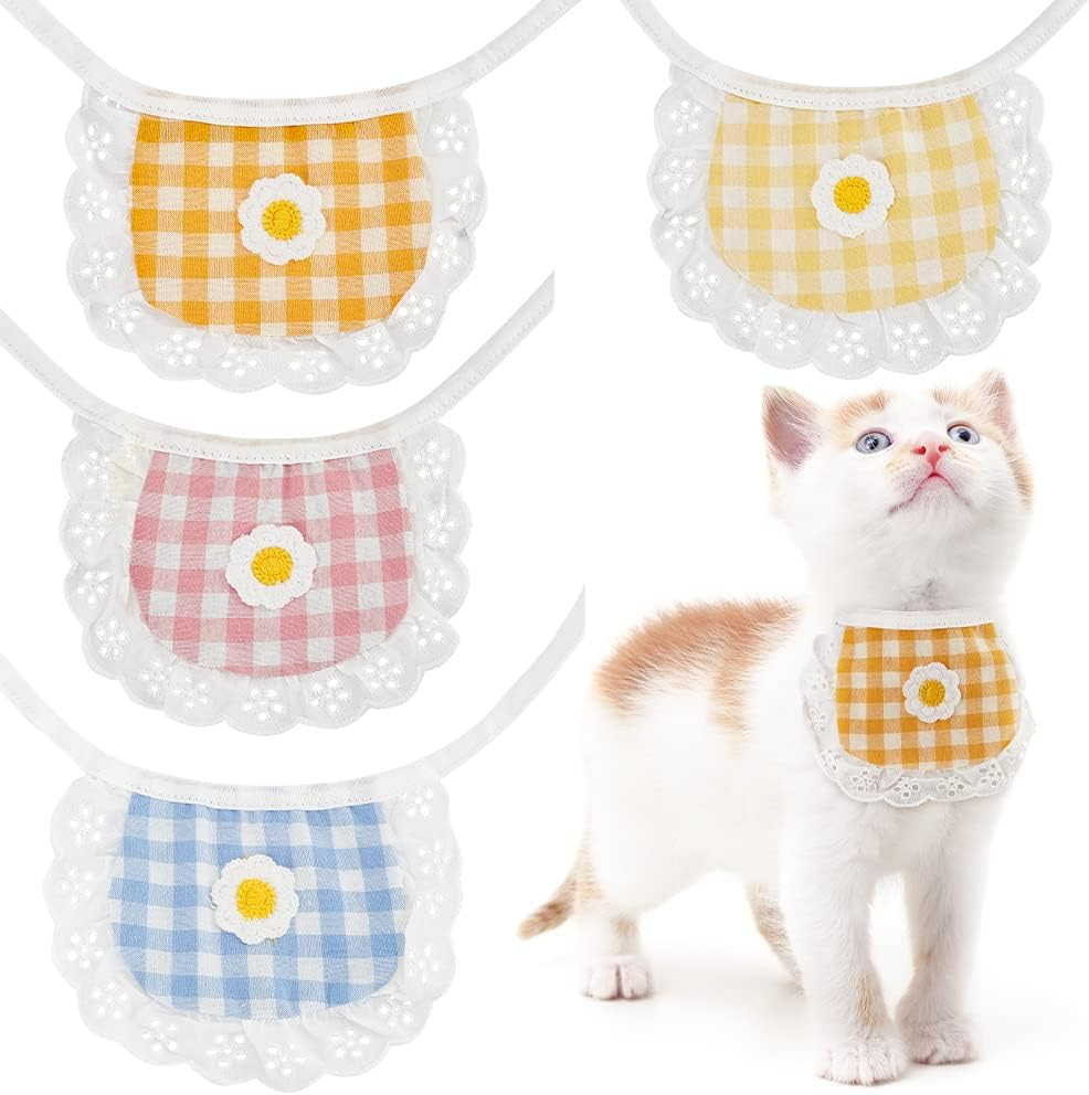 WEBEEDY 4PCS Cute Dog Lace Bandana Puppy Cat Flower Scarfs Washable Daily Handkerchief Semicircle Scarf Bibs Saliva Towel for Small Medium Large Girl Boy Pup Pet image number 5