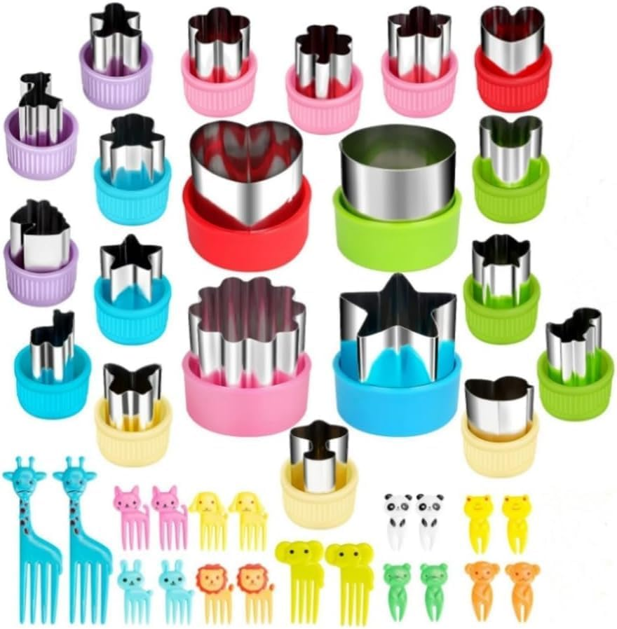 Vegetable Cutters Shapes Set, 20Pcs Stainless Steel Mini Cookie Cutters, Animal Dinosaur Mouse Heart Star Bread Cutter 20Pcs Cute Cartoon Animals Food Picks and Forks, Sandwich Cutters Set image number 3