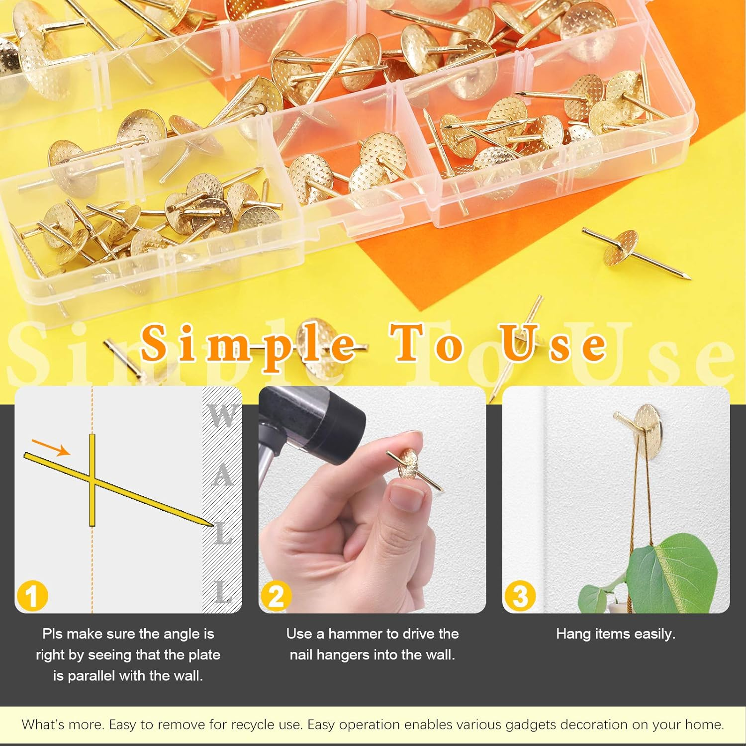 80 Pcs Assorted One Step Hangers Set with 10/20/40/60 Lbs Quick Picture Hangers, Iron Alloy Nail Hooks Photo Frame Hangers Professional Plaster Picture Hanging Kit on Wooden/Drywall image number 2