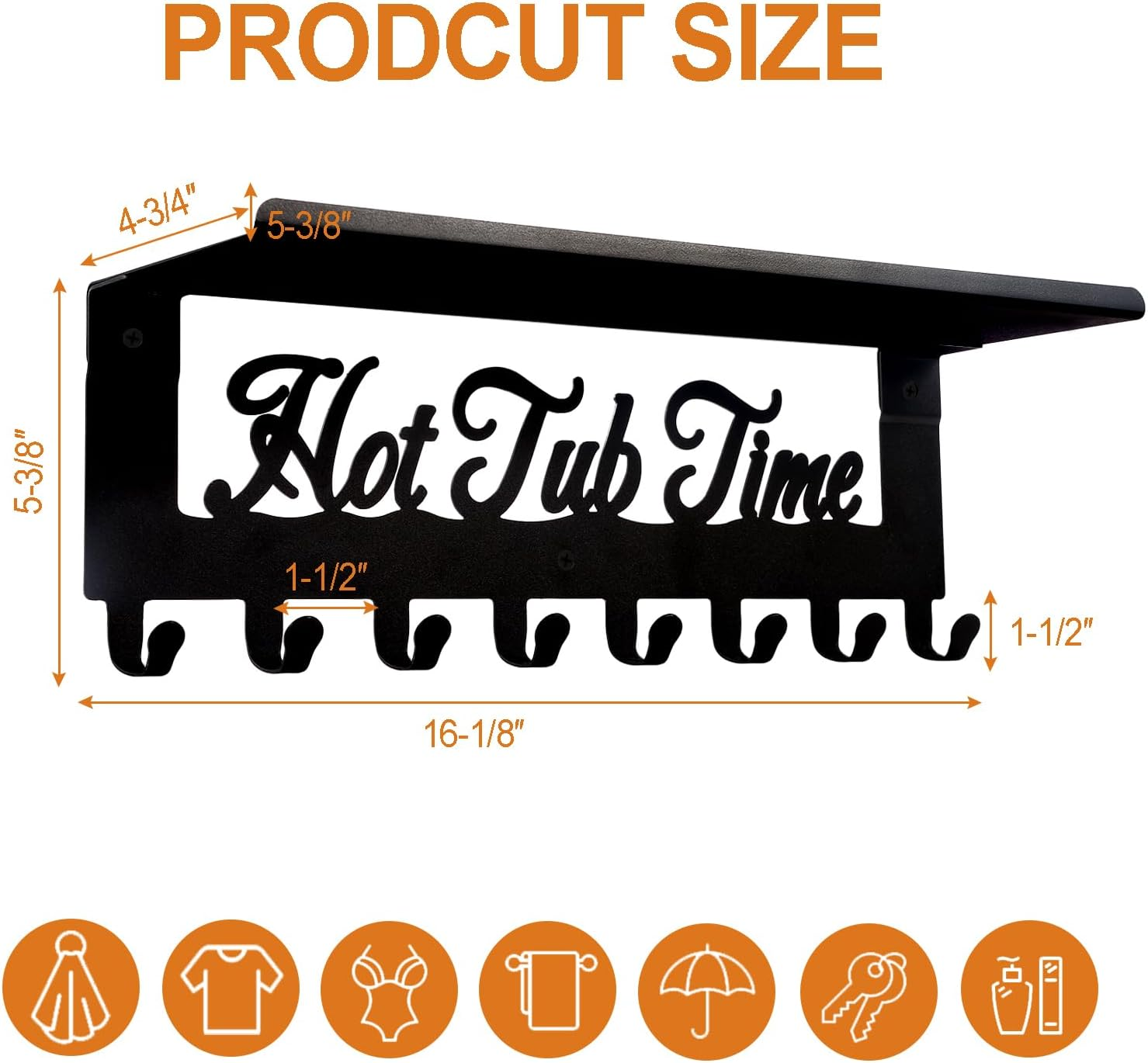 Hot Tub Towel Rack 8 Hooks Hot Tub Accessories with Shelf Bathroom Towel Holder Organizer Outdoor Wall Mount Decor in Bath Hot Spring Swim Pool Hotel image number 1