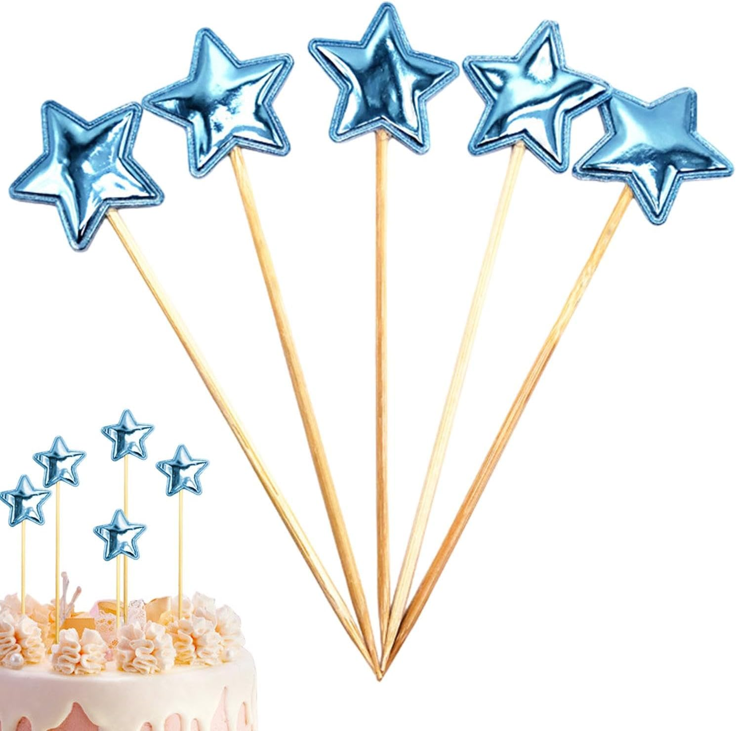 Star Cupcake Toppers - 5X Birthday Cake Decor Stake - Food-Grade Glitter Decorative Cupcake Picks for Children Birthday Cake Decor image number 6