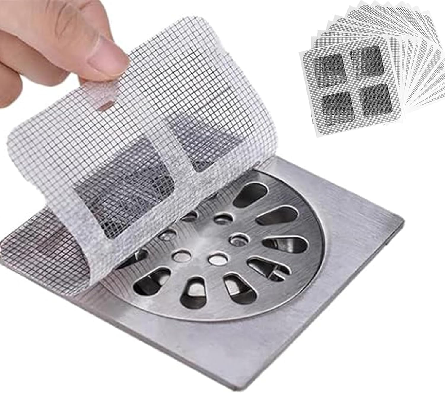 100Pcs Drain Stickers,3.94 Inch Square Shower and Bathtub Drain Hair Catchers, Ideal for Kitchen, Bathroom, and Screen Window Drains