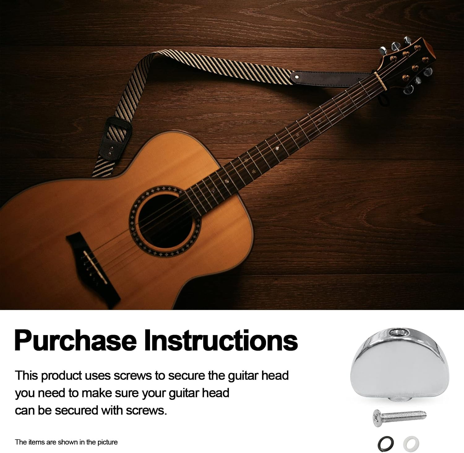 MAXCHEER 6PCS Metal Big Semicircle Guitar Tuning Pegs Tuners Machine Heads Replacement Buttons Knobs Handle (Chrome) - Chrome Semicircle image number 3