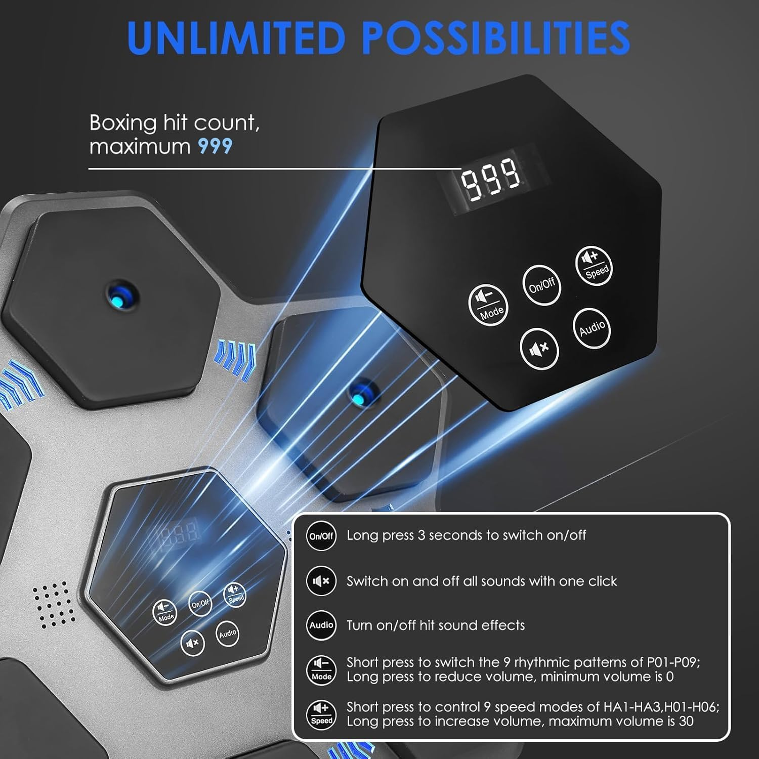 Smart Bluetooth Music Boxing Machine, Wall-Mounted Electronic Trainer for Adults and Kids, Intelligent Boxing Target - Wall Punching Bag - Boxing Training Punching Equipment image number 2