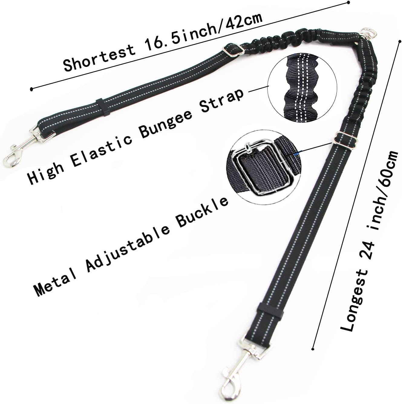 Double Dog Lead Coupler, No Tangle 360&deg;Swivel Rotation Two 2 Dog Lead Splitter, Heavy Duty Adjustable Bungee Reflective Dual Dog Leash for Walking Medium Large Dog (Black-Small) image number 6