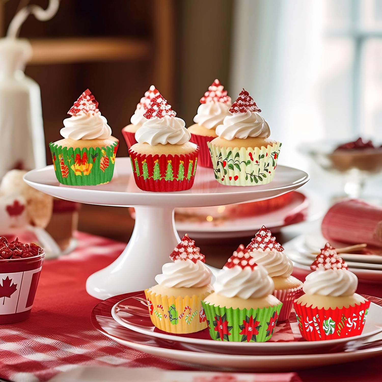 Whaline 600Pcs Christmas Coffee Drink Cupcake Liners Hot Cocoa Cupcake Wrappers Snowman Latte Coffee Lover Baking Cups Holders Sweet Holiday Muffin Liners for Xmas Holiday Birthday Party Supplies image number 2