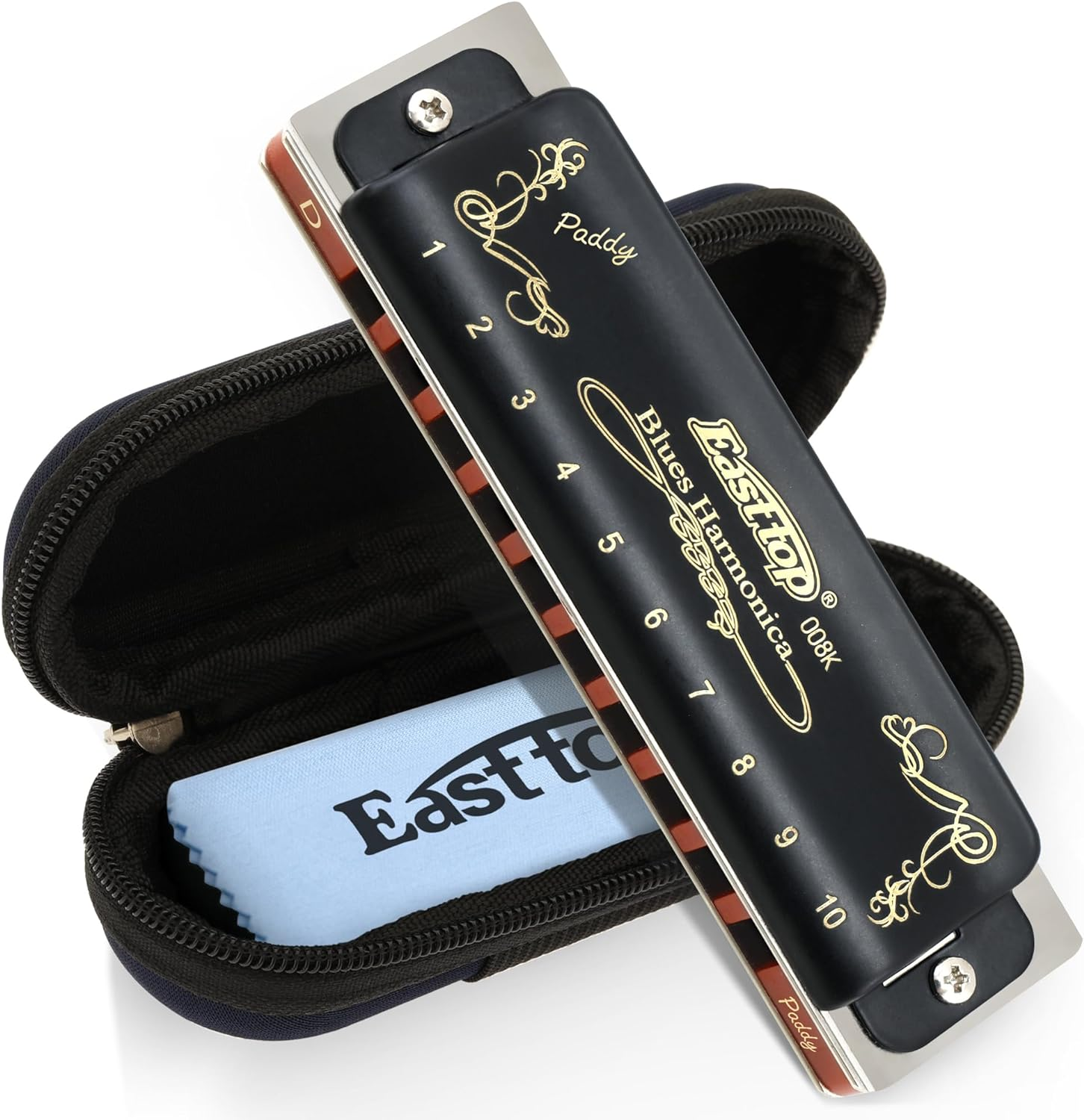 East Top Harmonica Key of Paddy D, 10-Hole Diatonic Blues Harmonica Mouth Organ with Case for Adults, Professionals, Beginner, Students and Kids,As Gift - Key Of Paddy C image number 4