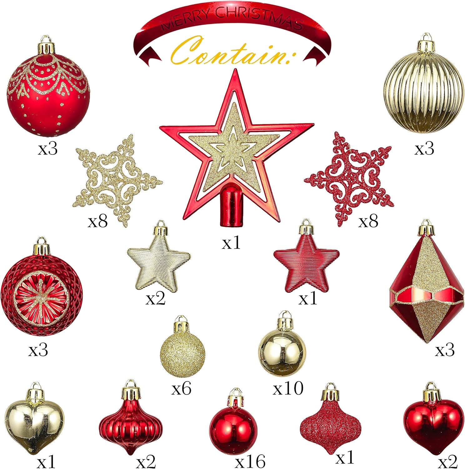 Valery Madelyn Ornaments for Christmas Trees, 70Ct Red and Gold Shatterproof Christmas Tree Decorations, Luxury Hanging Ball Ornaments Bulk for Xmas Holiday Decor image number 4
