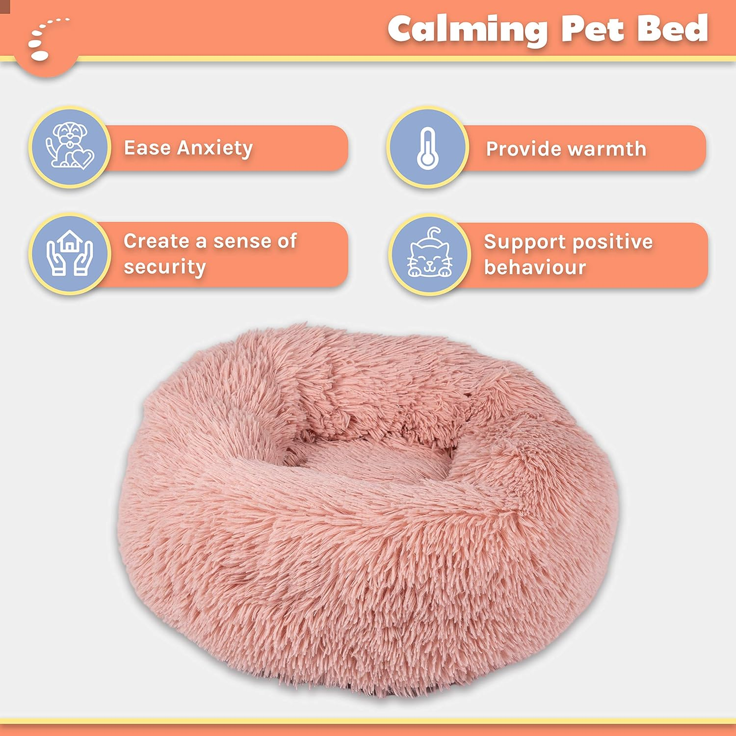 Zenify Pets Calming Dog Bed for Cats or Small Medium Dogs Puppy (70Cm, Beige Pink)&hellip;