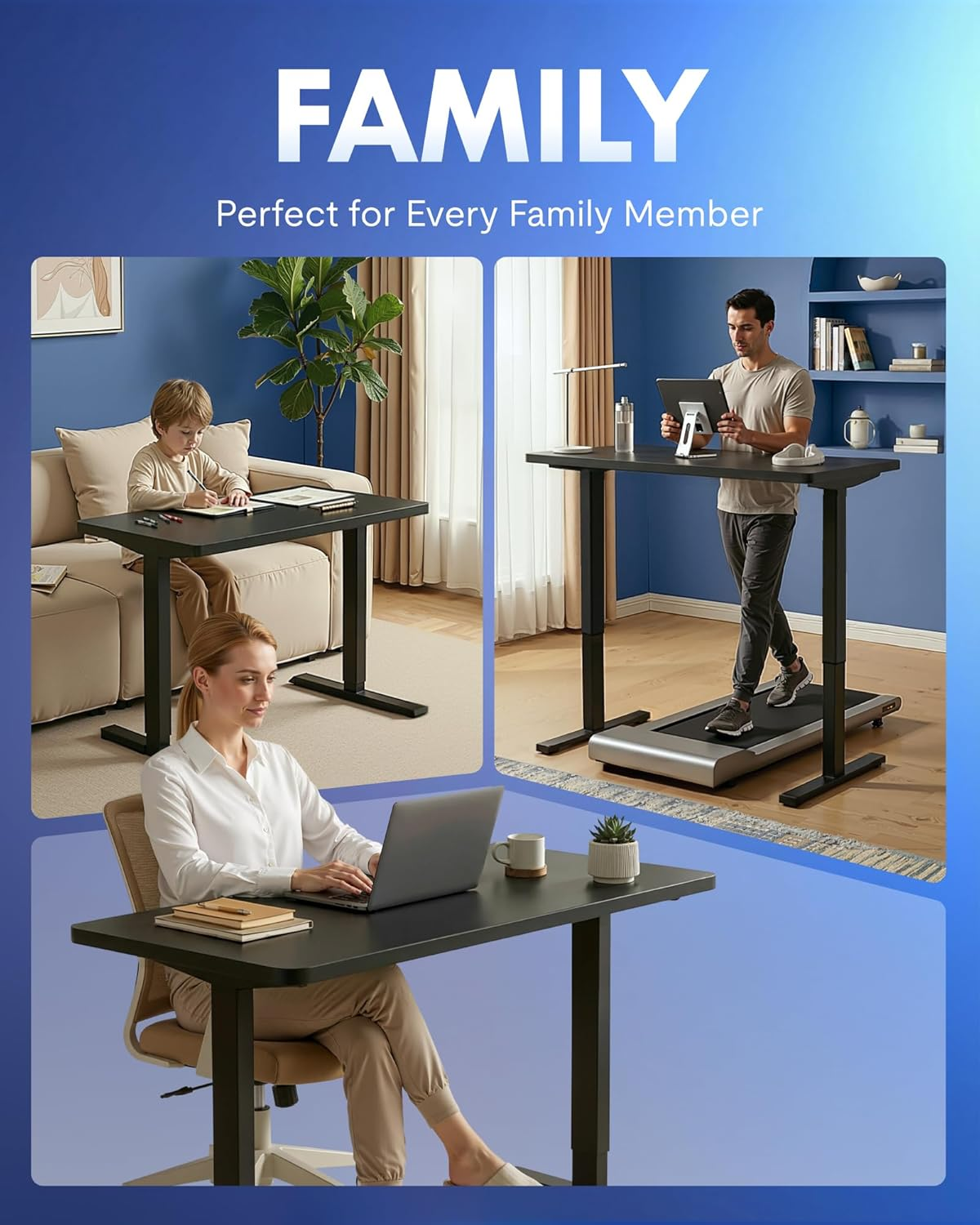 FLEXISPOT Electric Standing Desk 120&times;60Cm Height Adjustable Desk Sit Stand Desk Home Office Desks Whole-Piece Desk Board Black Frame + 120Cm Black Table Top image number 3