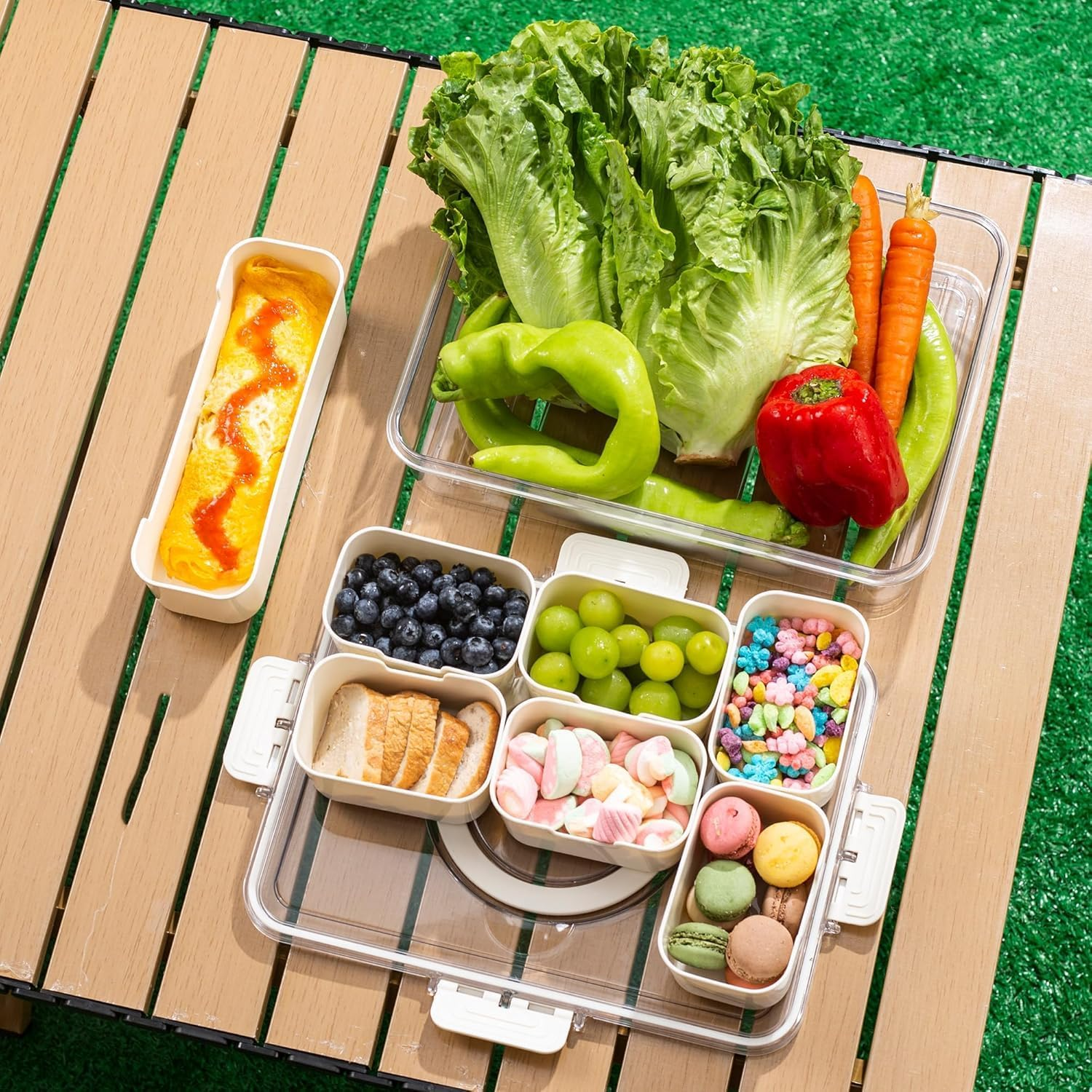 Snack Box Container, Divided Serving Tray Platter with Airtgiht Lid & Handle,8 Compartments Food Storage Lunch Organizer Kitchen Portable Platters Organizer for Candy Fruits Nuts Spices image number 2