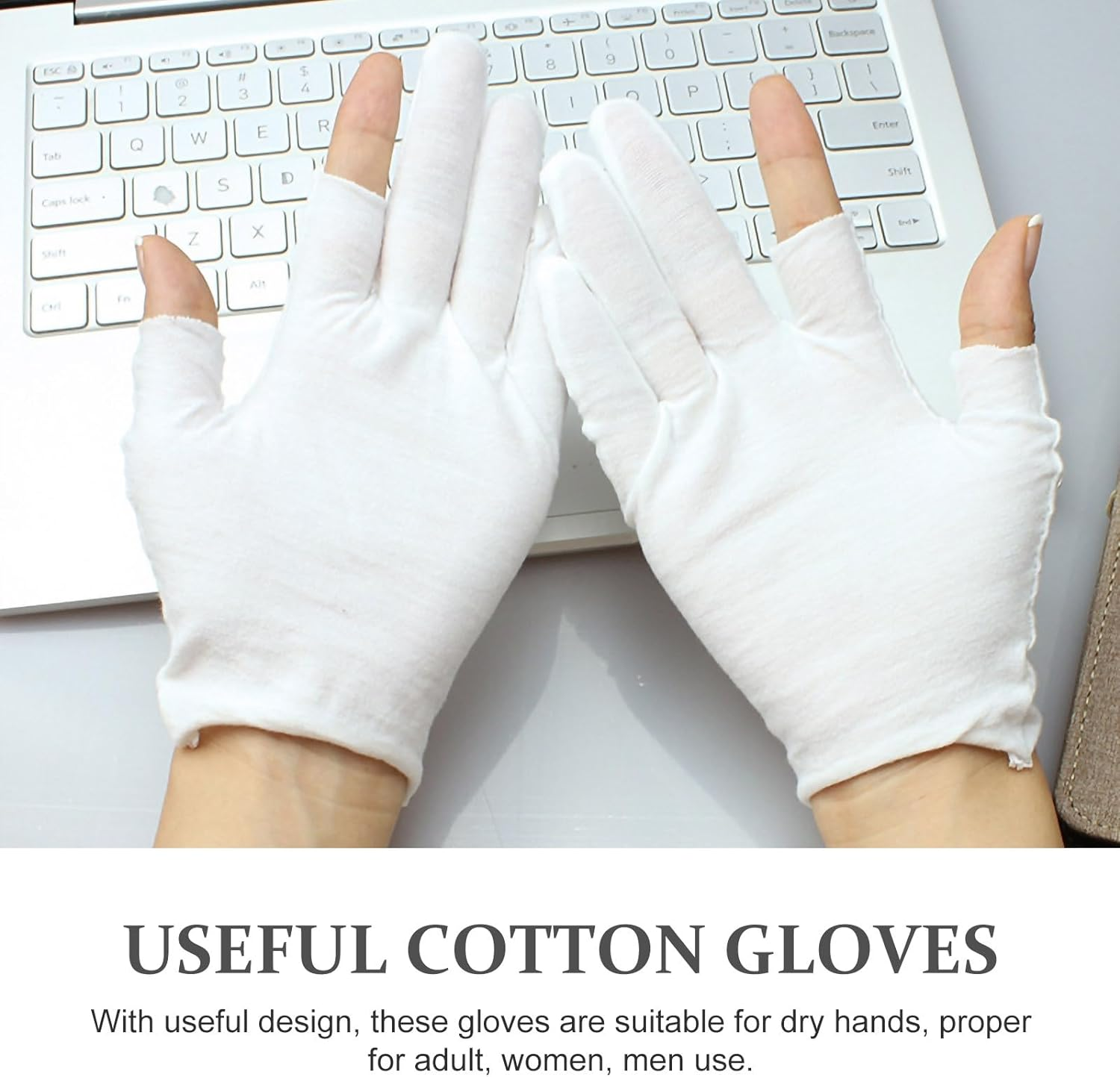 Moisturizing Gloves Overnight, 12 Pairs Fingerless Cotton Gloves for Dry Hands White Cotton S for Men Women Washable Spa Inspection S image number 2