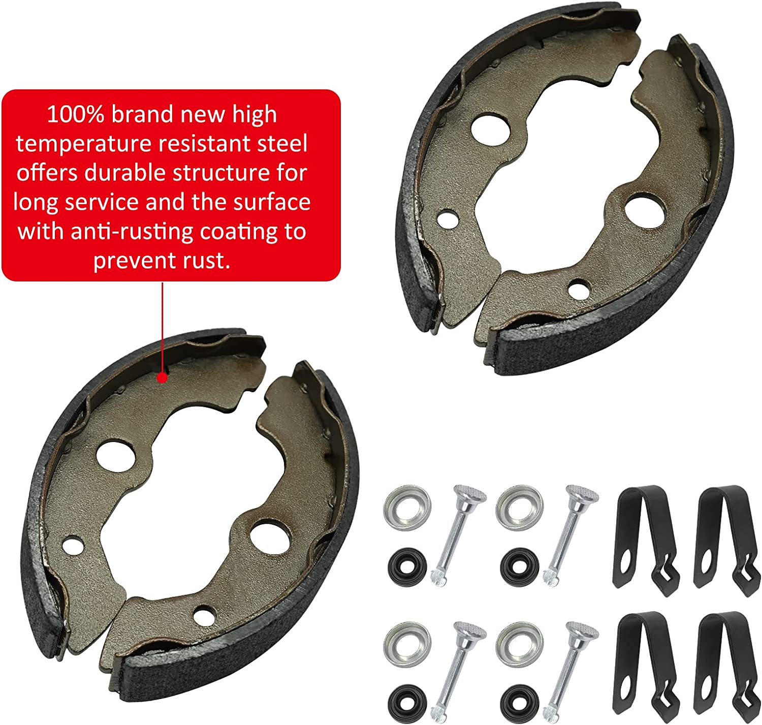 JAVIK Front Brake Shoes Springs Pins Kit for Honda TRX300FW 4X4, TRX350, TRX400, TRX450, TRX500, TRX650 Atvs (1988-2005) - Organic (Non-Asbestos) Material - 24 Items image number 6