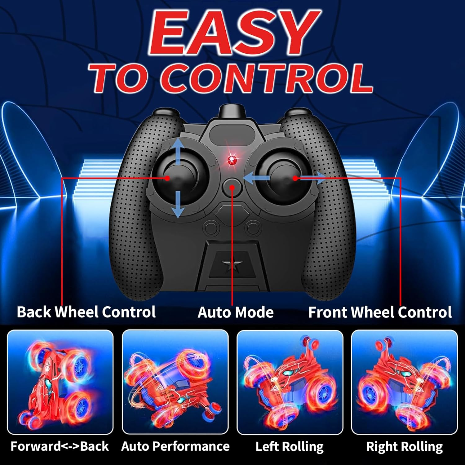 Spider Remote Control Car RC Cars Toys,With Headlight Double Sided Off-Road 360&deg; Rotating Rechargeable 4WD RC Stunt Car Indoor Outdoor Spider Toys for Boys Age 4-12 image number 3