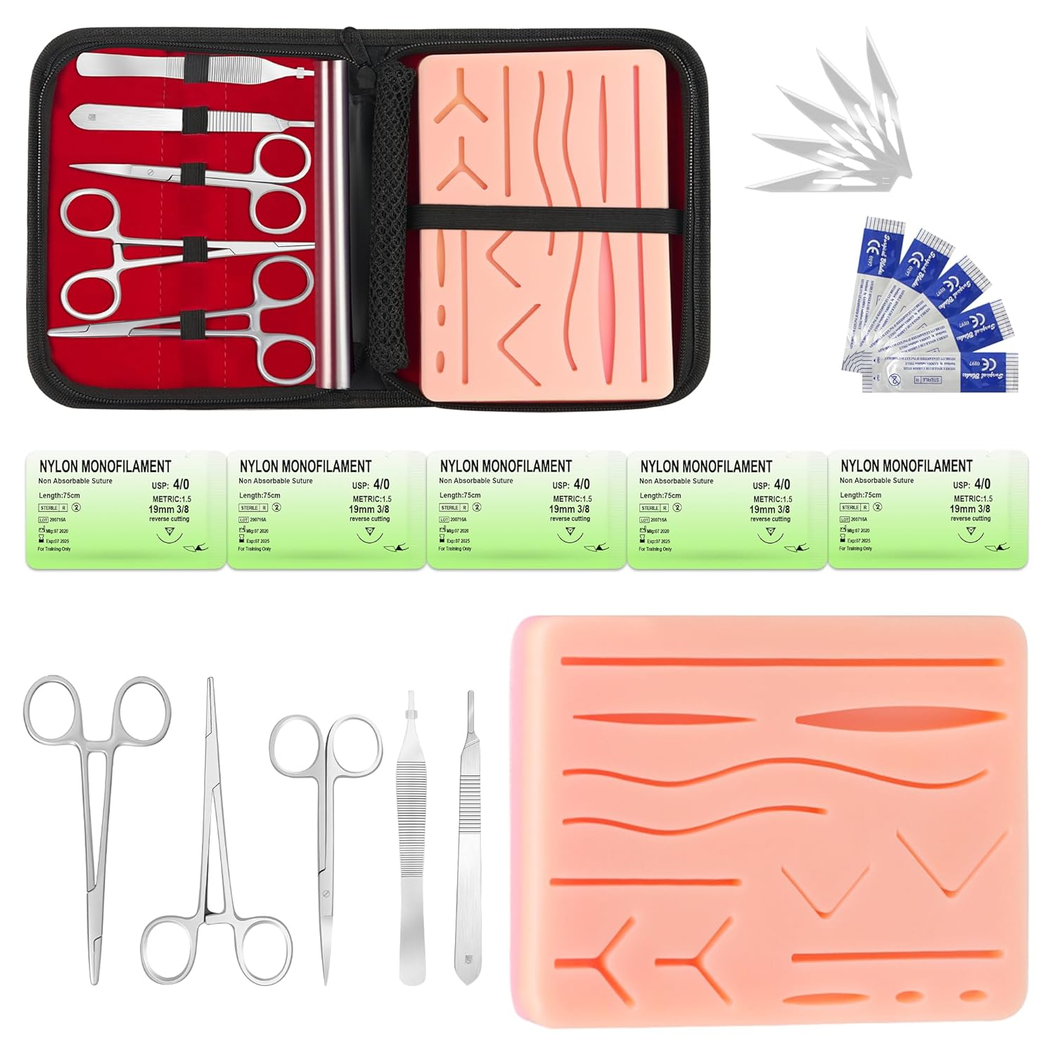 Suture Practice Kit for Medical Students, Silicone Pad Surgery Wounds Closure Suturing, Supplies for Vet Nursing Students Surgical Stitches Kits De Suturas Med School Essentials. image number 2