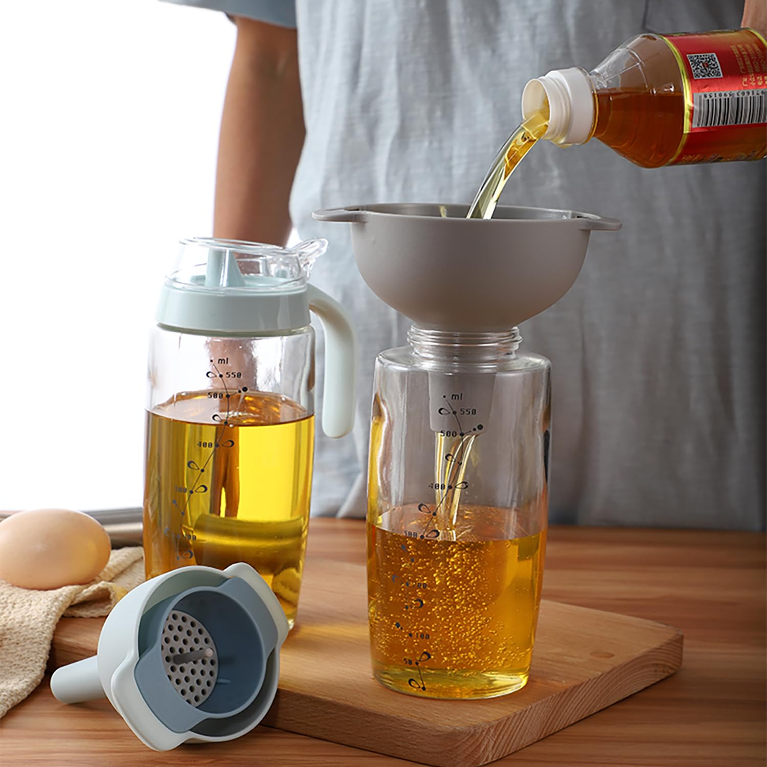 4-In-1 Kitchen Funnel Set with Strainer - Bpa-Free Plastic, 3 Sizes (2.5/4.6/12.8Cm), Kitchen Liquid Dispensing Filters Perfect for Oil, Liquid & Powder Transfer image number 4