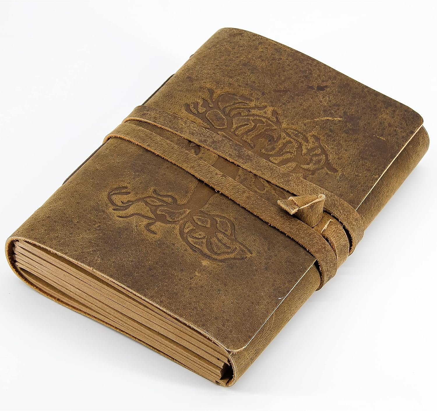 Leather Journal for Women and Men Embossed 8 X 6 Inch Handmade Lined Craft Paper Mother Earth Notebook Writing Notepad Book of Shadows Journal - Brown image number 4