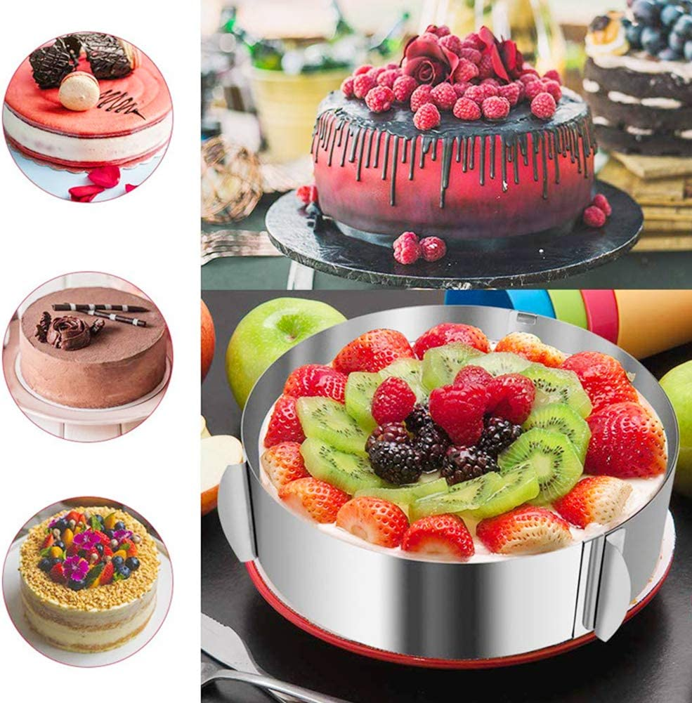 MANO 2 Pack Adjustable Cake Ring for Baking 6 to 12 Inch Stainless Steel Mousse Cake Molds Circle and Square Cake Decor Rings Bakeware Set Tool image number 6