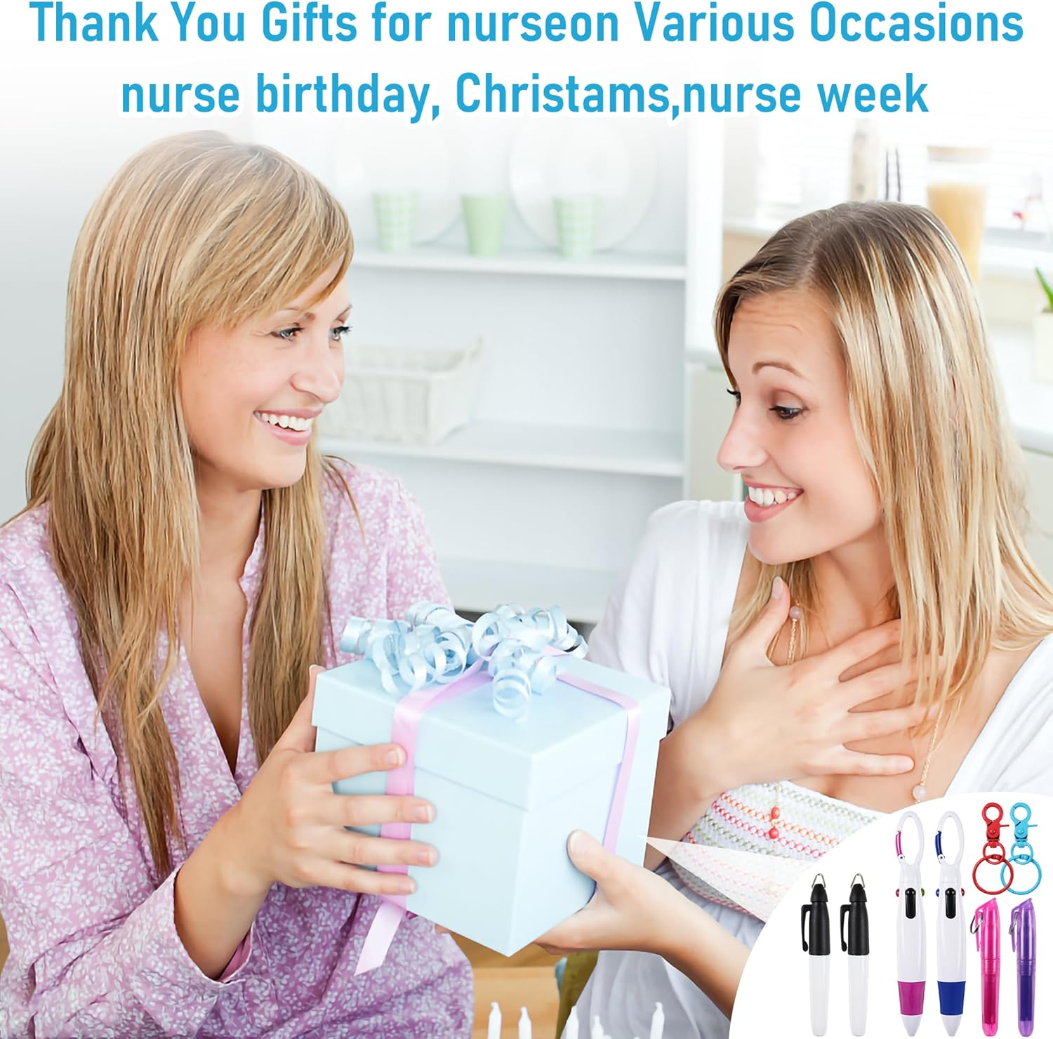 HOYDATE 8Pcs Mini Highlighter Nurse Pen Pack Set Nurse Pens for Badge Include Tip Highlighter 2 Permanent Marker Pens and 2 Retractable Ball Pen with 2 Nursing Keychain Clip (Rose Red+Blue) - Black+Orange image number 5